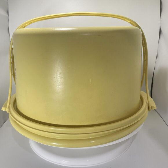 Vintage Harvest Gold Tupperware Cake Carrier With Handle Made In USA - Picture 3 of 11